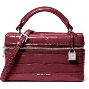 Michael Kors Jana Extra Small Top Handle Crossbody Bag(Silver-tone Hardware/Crocodile Embossed Leather/Oxblood)