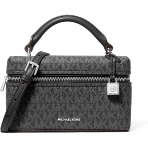 Michael Kors Jana Extra Small Top Handle Crossbody Bag(Silver-tone Hardware/Signature Coated Twill/Black)