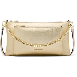 Michael Kors Jet Set Medium Pocket Convertible Crossbody Bag(Gold-tone Hardware/Metallic Pebble Embossed Leather/Pale Gold)