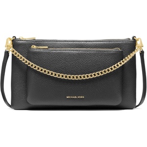 Michael Kors Jet Set Medium Pocket Convertible Crossbody Bag(Gold-tone Hardware/Pebble Leather/Black)