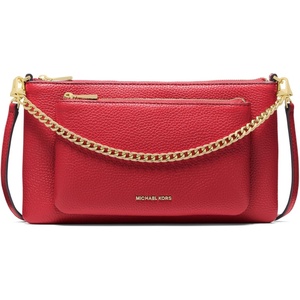 Michael Kors Jet Set Medium Pocket Convertible Crossbody Bag(Gold-tone Hardware/Pebble Leather/Crimson)