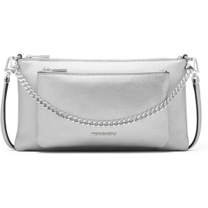 Michael Kors Jet Set Medium Pocket Convertible Crossbody Bag(Silver-tone Hardware/Metallic Pebble Embossed Leather/Silver)