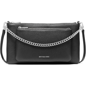 Michael Kors Jet Set Medium Pocket Convertible Crossbody Bag(Silver-tone Hardware/Pebble Leather/Black)