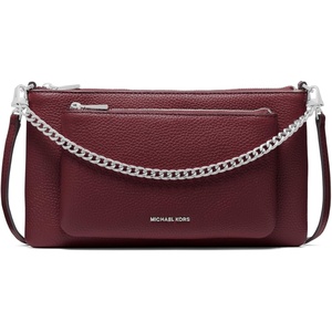 Michael Kors Jet Set Medium Pocket Convertible Crossbody Bag(Silver-tone Hardware/Pebble Leather/Oxblood)