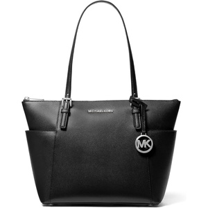 Michael Kors Jet Set Top Zip Tote(Silver-tone Hardware/Black)