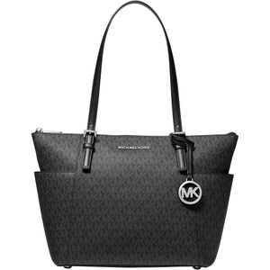 Michael Kors Jet Set Top Zip Tote(Silver-tone Hardware/Signature/Black)