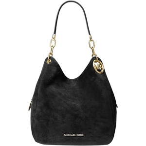 Michael Kors Lillie Large Chain Shoulder Bag(Gold-tone Hardware/Suede Leather/Black)