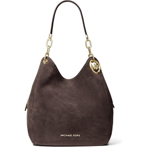 Michael Kors Lillie Large Chain Shoulder Bag(Gold-tone Hardware/Suede Leather/Chocolate)