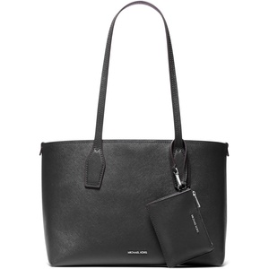 Michael Kors Women’s Charlie Medium Tote With Zmall Zip Case(Silver-tone Hardware/Saffiano Leather/Black)