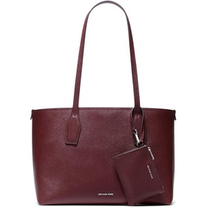 Michael Kors Women’s Charlie Medium Tote With Zmall Zip Case(Silver-tone Hardware/Saffiano Leather/Oxblood)