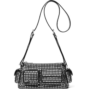 Michael Kors Women’s Dakota Small Convertible Pocket Crossbody Bag(Silver-tone Hardware/Hot Fix Nailhead Studs/Black)