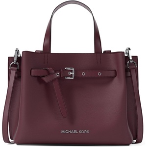 Michael Kors Women’s Emilia Small Satchel(Silver-tone Hardware/Pebble Leather/Oxblood)