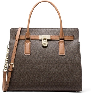 Michael Kors Women’s Hamilton Satchel(Gold-tone Hardware/Mk Signature Coated Twill/Brown/Acorn)