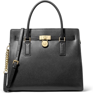 Michael Kors Women’s Hamilton Satchel(Gold-tone Hardware/Urbino Leather/Black)