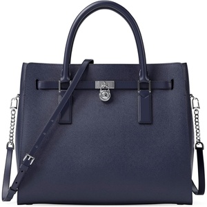 Michael Kors Women’s Hamilton Satchel(Silver-tone Hardware/Urbino Leather/Dress Blues)