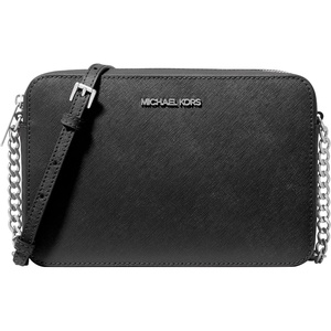 Michael Kors Women’s Jet Set Large Crossbody Bag(Gold-tone Hardware/Saffiano Leather/Black)