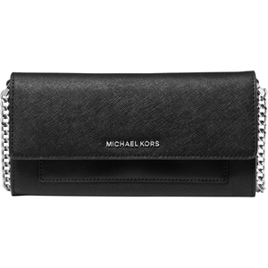 Michael Kors Women’s Jet Set Medium 2-in-1 Wallet On Chain Crossbody Bag(Silver-tone Hardware/Black)