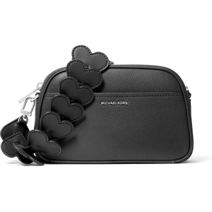 Michael Kors Women’s Jet Set Small Camera Crossbody Bag Heart(Silver-tone Hardware/Leather W/Heart Strap/Black)