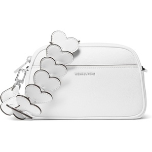 Michael Kors Women’s Jet Set Small Camera Crossbody Bag Heart(Silver-tone Hardware/Leather W/Heart Strap/Optic White)