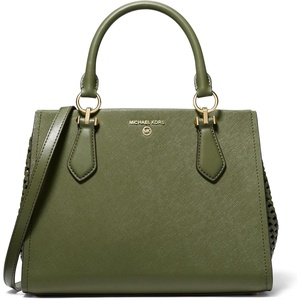 Michael Kors Women’s Marilyn Satchel(Gold-tone Hardware/Woven/Olive)