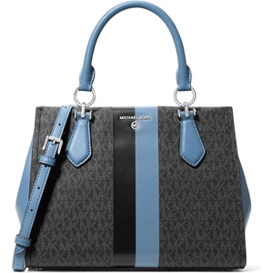 Michael Kors Women’s Marilyn Satchel(Silver-tone Hardware/Black/South Pacific)