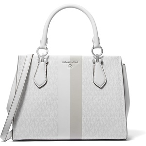 Michael Kors Women’s Marilyn Satchel(Silver-tone Hardware/Optic White/Aluminum)