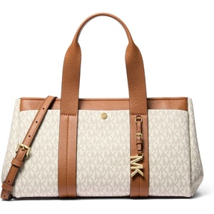 Michael Kors Women’s Romee Small Satchel(Gold-tone Hardware/Mk Signature Coated Twill/Vanilla/Acorn)
