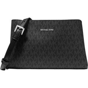 Michael Kors Women’s Ruthie Small Crossbody Bag(Silver-tone Hardware/Tonal Signature Coated Twill/Black)