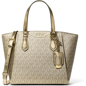 Michael Kors Women’s Taryn Small Convertible Crossbody Bag(Gold-tone Hardware/Metallic Mk Signature/Pale Gold)