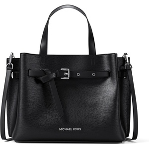 Michael Kors womens Emilia Medium Satchel(Silver-tone Hardware/Pebble Leather/Black 2)
